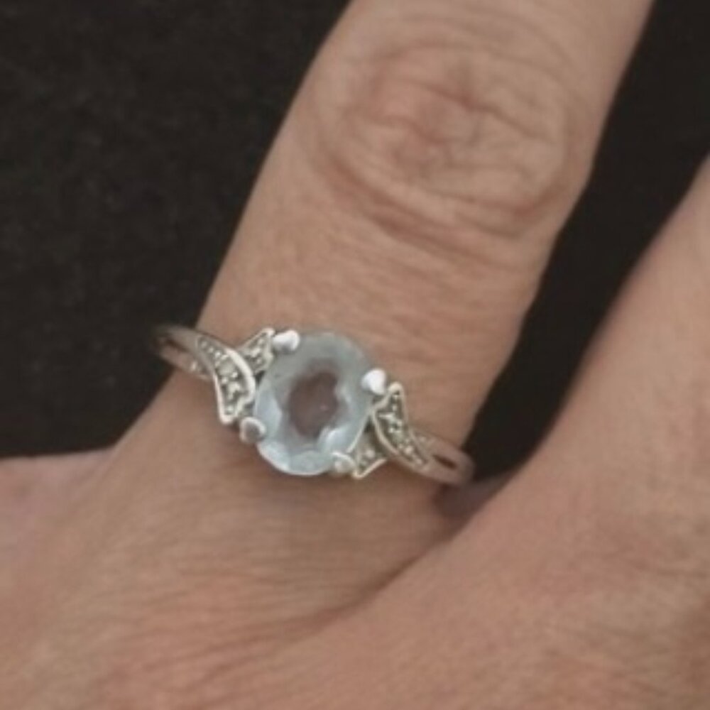 925 STERLING SILVER RING w/ AQUAMARINE SZ.8